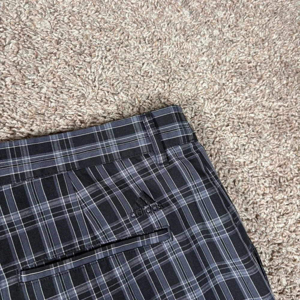 Adidas Golf Shorts Mens 38 Black Grey Plaid Flat Front Performance Check